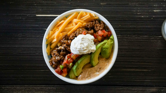 Bowl of taco salad with ground beef